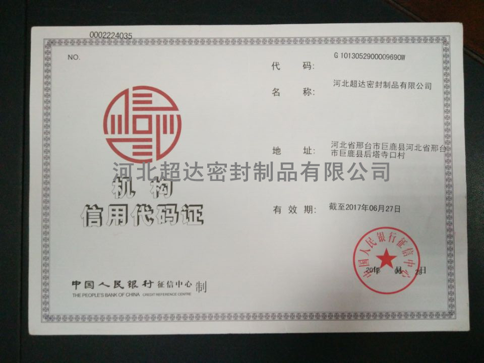 Institutional Credit Code Certificate